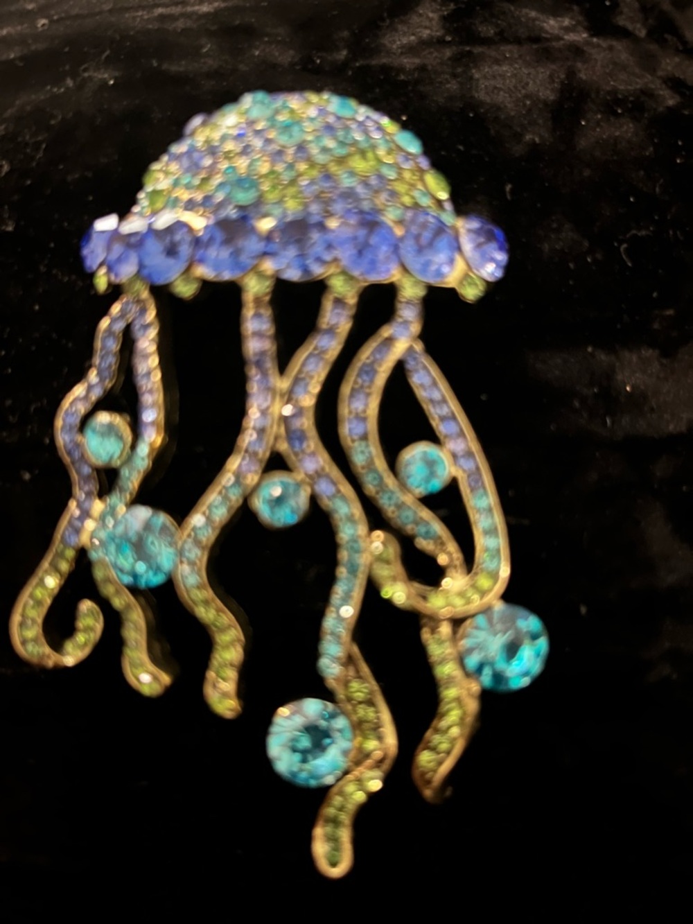 Blue and Teal Jellyfish Rhinestone Brooch